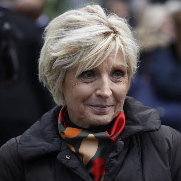 Evelyne Dheliat - Sorties des obsèques de Jean-Pierre Pernaut en la Basilique Sainte-Clotilde à Paris, France, le 9 mars 2022. © Denis Guignebourg/BestImage 