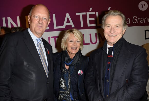 Rémy Pflimlin, Sophie Davant et Wiliam Leymergie - Inauguration "Le Train de la Télé" à Paris Gare de Lyon le 6 octobre 2014. l'Institut National de l'Audiovisuel (INA) et Trains Expo Evènements SNCF s'associent pour co-produire le Train de la Télé, qui parcourra la France du 6 octobre au 26 octobre pour faire découvrir aux Français l'histoire du petit écran qu'ils affectionnent tant et pour convier petits et grands à un voyage inter-générationnel à travers l'histoire de la télévision, depuis les années 50 jusqu'à nos jours.