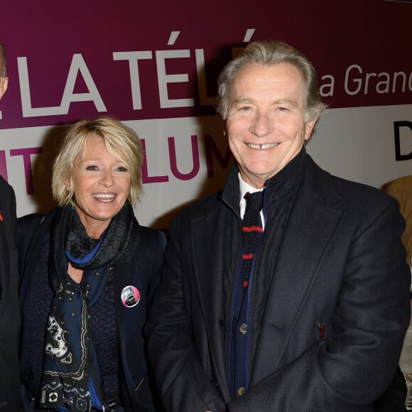 Rémy Pflimlin, Sophie Davant et Wiliam Leymergie - Inauguration "Le Train de la Télé" à Paris Gare de Lyon le 6 octobre 2014. l'Institut National de l'Audiovisuel (INA) et Trains Expo Evènements SNCF s'associent pour co-produire le Train de la Télé, qui parcourra la France du 6 octobre au 26 octobre pour faire découvrir aux Français l'histoire du petit écran qu'ils affectionnent tant et pour convier petits et grands à un voyage inter-générationnel à travers l'histoire de la télévision, depuis les années 50 jusqu'à nos jours.