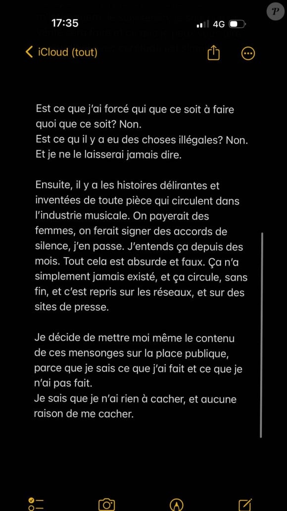 Message de Lomepal sur Instagram le 3 août 2023 pour démentir l'accusation de viol dont il fait l'objet.