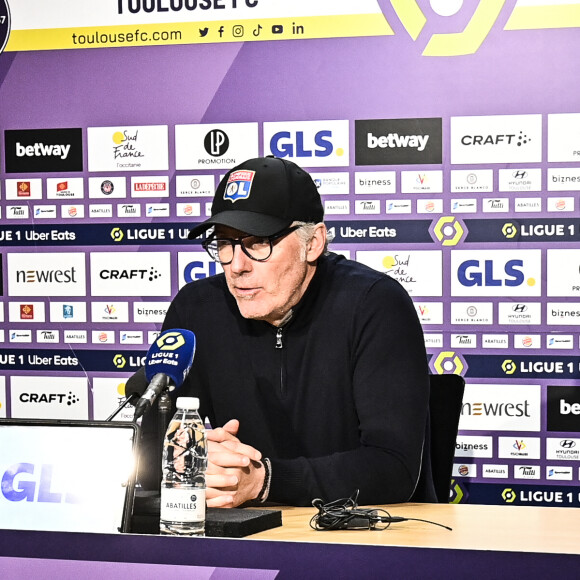 Conference de presse apres match Laurent Blanc (ol) lors du match de championnat de Ligue 1 Uber Eats opposant le Toulouse FC (TFC) à l'Olympique Lyonnais (OL) au Stadium TFC à Toulouse, France, le 14 avril 2023. L'OL a gagné 2-1. © Thierry Breton/Panoramic/Bestimage 