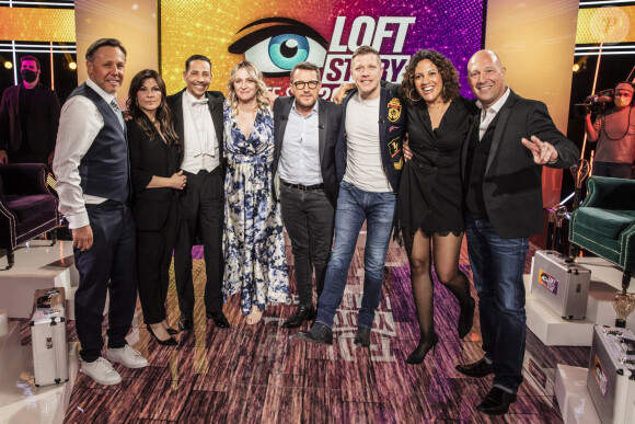 Exclusif - Fabrice Beguin, Kenza Braiga, Steevy Boulay, Delphine Castex, Benjamin Castaldi, Jean-Edouard Lipa , Julie Mercy, Christophe Mercy - Enregistrement de l'émission "Les 20 ans du Loft", diffusée en direct sur C8 et présentée par B.Castaldi, à Paris. Le 8 avril 2021 © Jack Tribeca / Bestimage 