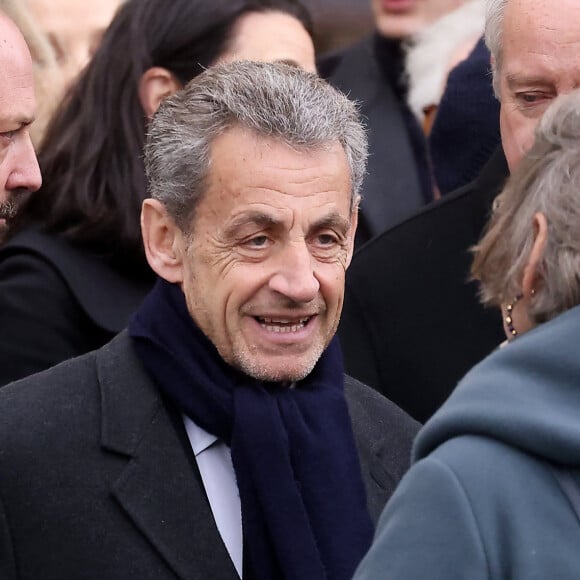 Nicolas Sarkozy - Sorties des obsèques de Päl Sarkozy de Nagy Bocsa, le père de Nicolas Sarkozy, en l'église Saint-Jean Baptiste à Neuilly sur Seine le 9 mars 2023. © Dominique Jacovides / Bestimage 
