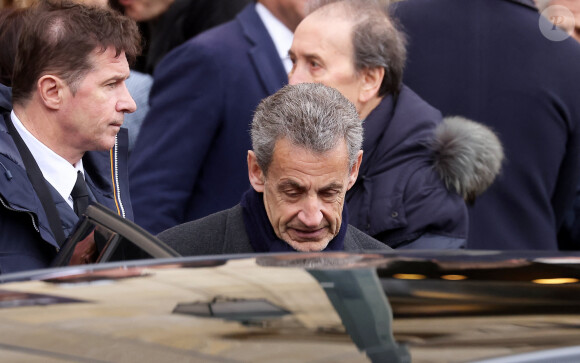 Nicolas Sarkozy - Sorties des obsèques de Päl Sarkozy de Nagy Bocsa, le père de Nicolas Sarkozy, en l'église Saint-Jean Baptiste à Neuilly sur Seine le 9 mars 2023. © Dominique Jacovides / Bestimage 