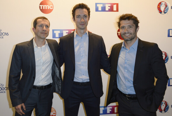 Grégoire Margotton, Frédéric Calenge et Bixente Lizarazu - Conférence de presse de TF1 pour le lancement de l'Euro 2016 à Paris le 17 mai 2016. © Coadic Guirec/Bestimage