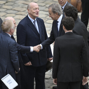 French businessman Francois Pinault, French businessman, chairman and CEO of Kering, Francois-Henri Pinault, World's top luxury group LVMH head Bernard Arnault and CEO of LVMH Holding Company, Antoine Arnault during Jean-Louis Georgelin's national tribute held at the Hotel des Invalides in Paris, France on August 25, 2023. French former chief of staff of the armies and CEO of the Public Establishment in charge of the conservation and restoration of Notre-Dame de Paris cathedral, Jean-Louis Georgelin is dead on Friday, August 18th, at 74. Photo by Eliot Blondet/ABACAPRESS.COM 