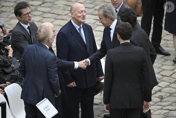French businessman Francois Pinault, French businessman, chairman and CEO of Kering, Francois-Henri Pinault, World's top luxury group LVMH head Bernard Arnault and CEO of LVMH Holding Company, Antoine Arnault during Jean-Louis Georgelin's national tribute held at the Hotel des Invalides in Paris, France on August 25, 2023. French former chief of staff of the armies and CEO of the Public Establishment in charge of the conservation and restoration of Notre-Dame de Paris cathedral, Jean-Louis Georgelin is dead on Friday, August 18th, at 74. Photo by Eliot Blondet/ABACAPRESS.COM 