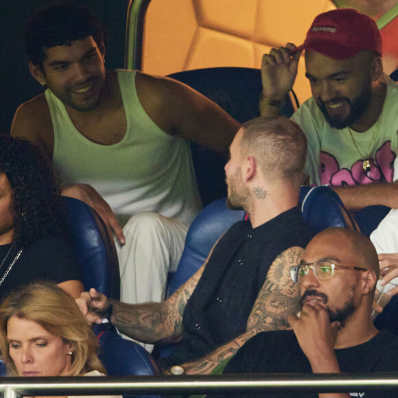 Oli, de son vrai nom Olivio Laurentino Ordonez,Christina Milian et son mari M. Pokora (Matt Pokora), Sylvie Tellier - Match amical - France - Irlande (2-0) lors des matchs qualificatifs à l'Euro 2024 au Parc des Prince à Paris le 7 septembre 2023. © Cyril Moreau/Bestimage