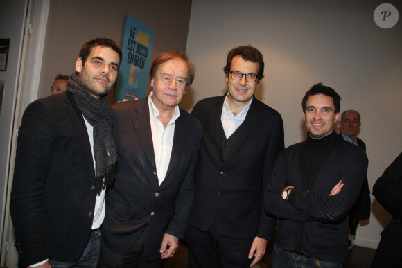 Exclusif - Matthieu Lartot, Daniel Lauclair, guest et Fabien Lévêque - Soirée de lancement du livre "Tweets Post mortem" de Jeff Domenech et départ en retraite de France Télévisions de Daniel Lauclair à Paris, France, le 23 janvier 2017. © Baldini-Guignebourg/Bestimage