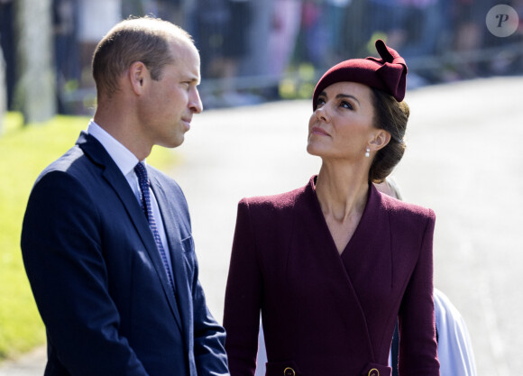 Le prince William, prince de Galles, et Catherine (Kate) Middleton, princesse de Galles assistent à un service religieux marquant le premier anniversaire de la mort de la reine Elizabeth II à la cathédrale St Davids à Haverfordwest dans le Pembrokeshire, pays de Galles, Royaume Uni, le 8 septembre 2023. 