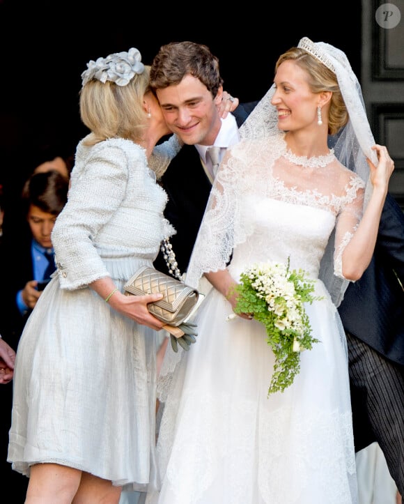 Princesse Astrid de Belgique, Prince Amedeo de Belgique et Elisabetta Maria Rosboch von Wolkenstein - Mariage du Prince Amedeo de Belgique et de Elisabetta Maria Rosboch von Wolkenstein, à la basilique de Santa Maria à Trastevere, Rome, Italie le 5 juillet 2014. 