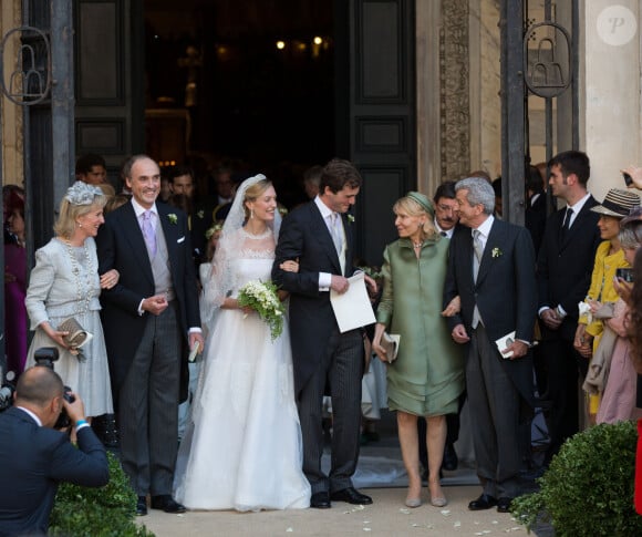 Princesse Astrid de Belgique, Elisabetta Maria Rosboch von Wolkenstein, Prince Amedeo de Belgique, Lilia Rosboch von Wolkenstein et Ettore Rosboch von Wolkenstein - Mariage du Prince Amedeo de Belgique et de Elisabetta Maria Rosboch von Wolkenstein, à la basilique de Santa Maria à Trastevere, Rome, Italie le 5 juillet 2014.