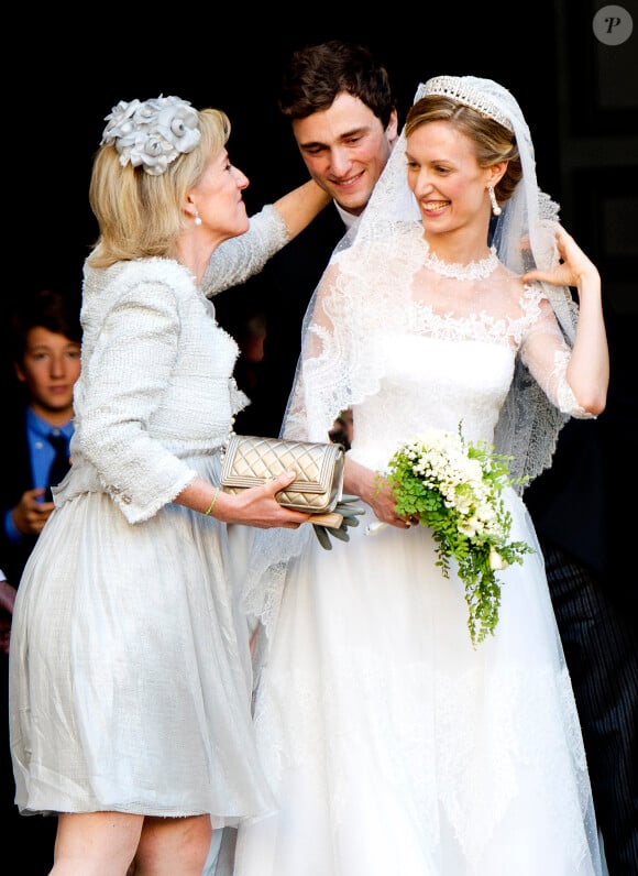 Princesse Astrid de Belgique, Prince Amedeo de Belgique et Elisabetta Maria Rosboch von Wolkenstein - Mariage du Prince Amedeo de Belgique et de Elisabetta Maria Rosboch von Wolkenstein, à la basilique de Santa Maria à Trastevere, Rome, Italie le 5 juillet 2014. 