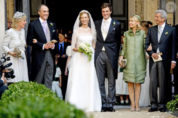 Princesse Astrid de Belgique et le Prince Lorenz de Belgique, Prince Amedeo de Belgique et deElisabetta Maria Rosboch von Wolkenstein, Herzogin Lilia von Smecchi, Ettore Rosboch von Wolkenstein - Mariage du Prince Amedeo de Belgique et de Elisabetta Maria Rosboch von Wolkenstein, à la basilique de Santa Maria à Trastevere, Rome, Italie le 5 juillet 2014. 