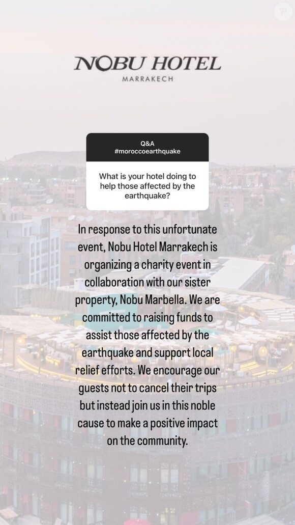 L'hôtel Nobu Marrakech va organiser un événement de charité pour soulever des fonds et venir en aide aux victimes du séisme