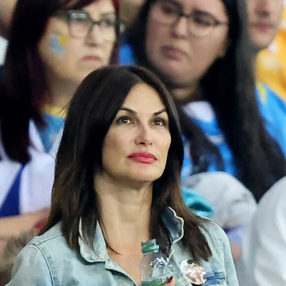 Helena Noguerra dans les tribunes lors du match de Poule A de la Coupe du Monde de Rugby France 2023 entre la France et l'Uruguay (27-12) au stade Pierre-Mauroy à Lille le 14 septembre 2023. © Cyril Moreau-Dominique Jacovides/Bestimage