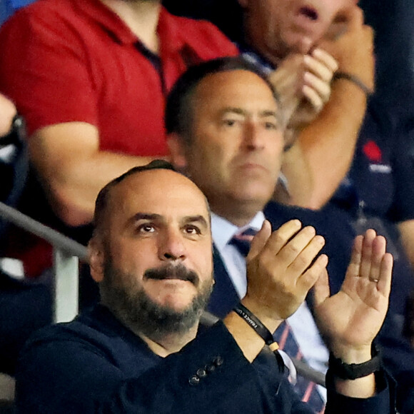 François-Xavier Demaison - People dans les tribunes lors du match de Poule A de la Coupe du Monde de Rugby France 2023 entre la France et l'Uruguay (27-12) au stade Pierre-Mauroy à Lille le 14 septembre 2023. © Cyril Moreau-Dominique Jacovides/Bestimage