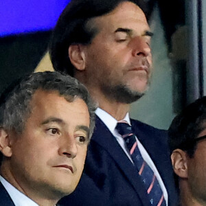 Gérald Darmanin, Ministre de l'intérieur - People dans les tribunes lors du match de Poule A de la Coupe du Monde de Rugby France 2023 entre la France et l'Uruguay (27-12) au stade Pierre-Mauroy à Lille le 14 septembre 2023. © Cyril Moreau-Dominique Jacovides/Bestimage