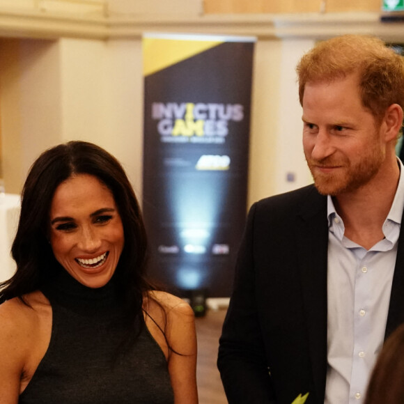 Le prince Harry, duc de Sussex et Meghan Markle, duchesse de Sussex, à la réception de l'IG25 et de l'Équipe du Canada à l'hôtel Hilton lors des Jeux Invictus à Düsseldorf, Allemagne, le vendredi 15 septembre 2023. 