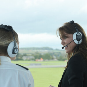 Catherine (Kate) Middleton, princesse de Galles, lors d'une visite à la Royal Naval Air Station (RNAS) Yeovilton, près de Yeovil dans le Somerset, l'une des deux principales stations aériennes de la Royal Navy et l'un des aérodromes militaires les plus fréquentés du Royaume-Uni, le lundi 18 septembre 2023. 