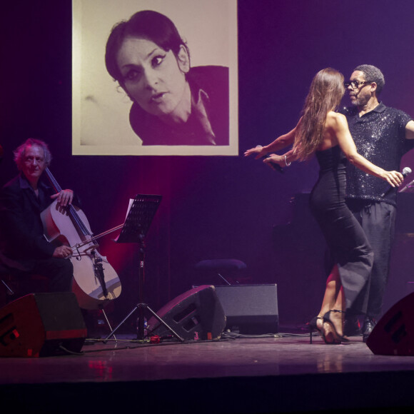 Exclusif - JoeyStarr, Clarisse Fontaine lors du concert hommage à la chanteuse Barbara "Du bout des lèvres" , conçu par l'INA, sur la scène du Grand Rex à Paris le 18 septembre 2023. Les stars ont repris le répertoire de Barbara dans un concert-hommage servi par des images d'archives de l'Ina. © Jack Tribeca / Bestimage