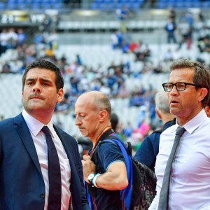 Photo d'archive datee du 2 juin 2018 du journaliste Matthieu Lartot et Fabien Galthie pendant la finale du Top 14 au Stade de France a Paris, France. Photo by Aude Alcover/Icon Sport/ABACAPRESS.COM