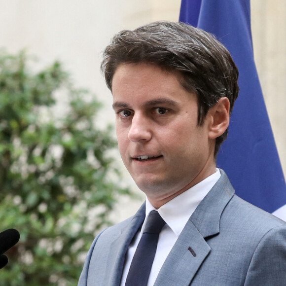 Gabriel Attal, ministre de l'Éducation nationale et de la Jeunesse lors de la conférence de presse à l'occasion de la rentrée scolaire, à Paris, le 28 août 2023, au ministère de l'Education. © Stéphane Lemouton / Bestimage