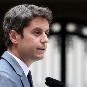 Gabriel Attal, ministre de l'Éducation nationale et de la Jeunesse lors de la conférence de presse à l'occasion de la rentrée scolaire, à Paris, le 28 août 2023, au ministère de l'Education. © Stéphane Lemouton / Bestimage