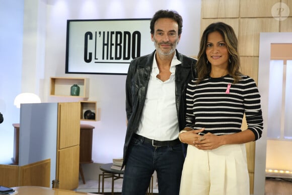 Exclusif - Anthony Delon et Aurélie Casse lors de l'enregistrement de l'émission "C l'Hebdo" présentée par A.Casse à Paris le 29 septembre 2023. © Coadic Guirec / Bestimage 