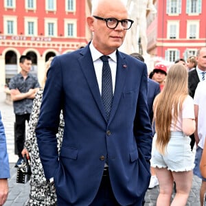 Christian Estrosi, le maire de Nice, avec sa femme, Laura Tenoudji Estrosi et son invité d'honneur Edouard Philippe, a orchestré "Lou Festin Nissart", un diner amical et convivial autour du maire, au jardin Albert 1er sur la Coulée Verte à Nice le 1 septembre 2023.  © Bruno Bebert/Bestimage