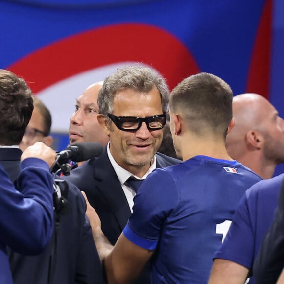 Fabien Galthié - Femmes de joueurs et joies à l'issue du match de Coupe du monde de rugby entre la France et l'Italie (60-7) à Lyon le 6 octobre 2023. © Cyril Moreau-Dominique Jacovides/Bestimage 