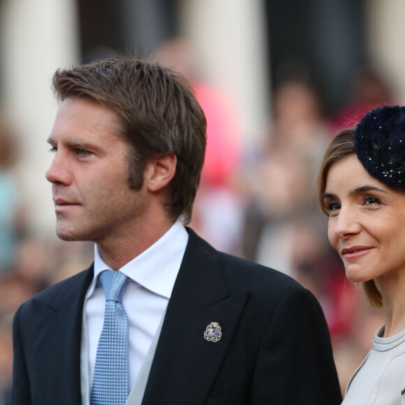 Le prince Emmanuel Philibert de Savoie et la princesse Clotilde de Savoie (Clotilde Courau) - Arrivees a la cathedrale pour le mariage religieux du prince Guillaume de Luxembourg et de la comtesse Stephanie de Lannoy a Luxembourg, le 20 octobre 2012. 