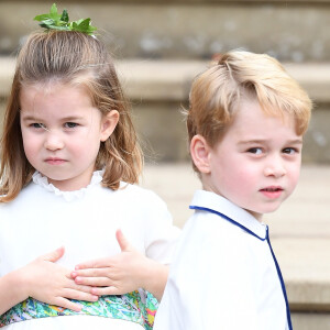 La princesse Charlotte de Cambridge, le prince George - Sorties après la cérémonie de mariage de la princesse Eugenie d'York et Jack Brooksbank en la chapelle Saint-George au château de Windsor le 12 octobre 2018. 