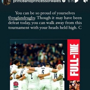 Elle soutient les joueurs de rugby
Story Instagram de Kate Middleton