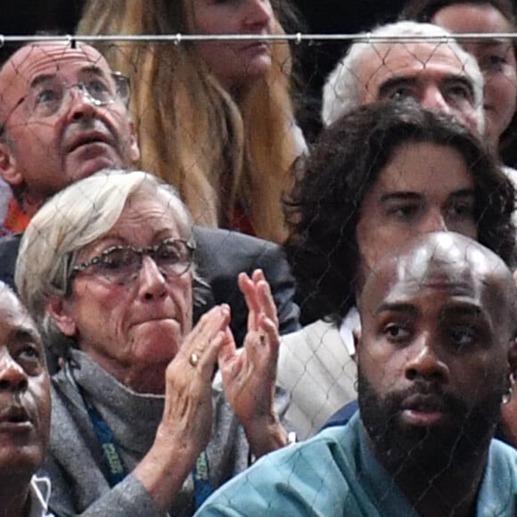 Moïse Riner et son fils Teddy Riner - People dans les tribunes du Rolex Paris Bercy Masters 1000 remporté par Novak Djokovic contre Grigor Dimitrov , le 4 novembre 2023. © Veeren/Bestimage