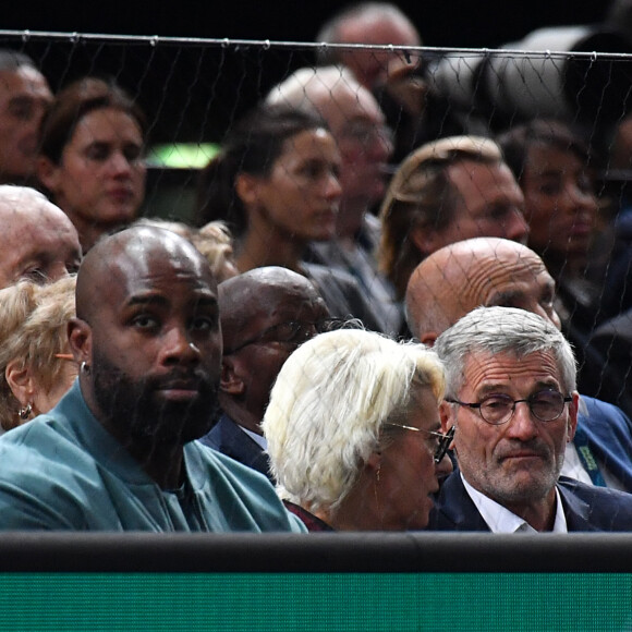 Moïse Riner et son fils Teddy Riner - People dans les tribunes du Rolex Paris Bercy Masters 1000 remporté par Novak Djokovic contre Grigor Dimitrov , le 4 novembre 2023. © Veeren/Bestimage