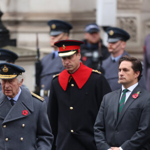 Le roi Charles III d'Angleterre, le prince William - La famille royale honore les disparus des deux guerres mondiales lors de la cérémonie Remembrance Sunday (Dimanche du souvenir) au Cénotaphe à Londres. Le 12 novembre 2023.