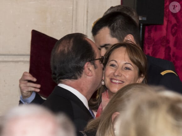 Exclusif - Ségolène Royal - François Hollande remet les insignes de Grand-Croix de la Légion d'Honneur à Louis Schweitzer au palais de l'Elysée le 22 février 2017. © Pierre Perusseau / Bestimage 