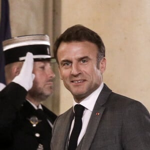 Le président français, Emmanuel Macron recoit le président du Conseil européen, le premier ministre du Royaume des Pays-Bas, le premier ministre du Portugal, la première ministre de la république d'Estonie et le premier ministre du Luxembourg pour un dîner informel sur l'agenda stratégique de l'Union européenne, au palais de l'Elysée, à Paris, le 28 novembre 2023 © Stéphane Lemouton / Bestimage