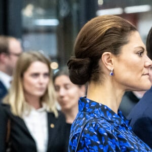 La princesse Victoria et le prince Daniel de Suède lors de la réception pour officialiser la candidature de la Suède pour le Conseil de l'Organisation Internationale Maritime (IMO) à Londres, à l'occasion de leur voyage officiel au Royaume-Uni. Le 29 novembre 2023 