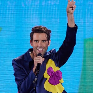 Exclusif - Mika - Enregistrement de l'émission "Tous avec les bleus, le concert événement", diffusée en direct sur TF1 le 12 octobre 2023, au Village Rugby, place de la Concorde, à Paris En direct du Village Rugby, un concert pour fêter l'entrée du XV de France dans les quarts de finale de la plus prestigieuse compétition de Rugby. © Cyril Moreau-Veeren / Bestimage 