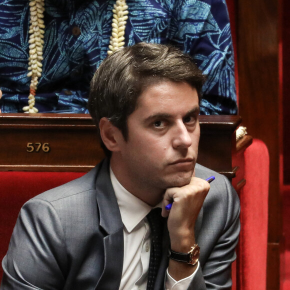 Gabriel Attal, ministre de l'Éducation nationale et de la Jeunesse lors d'une séance de questions au gouvernement à l'assemblée nationale, à Paris, France, le 17 octobre 2023. © Stéphane Lemouton/Bestimage