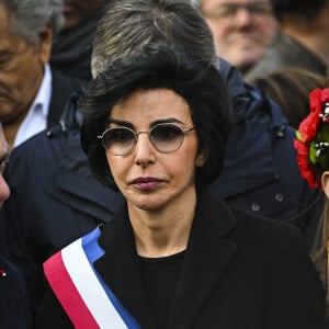 Rachida Dati - Les politiques lors de la manifestation de soutien au peuple ukrainien, place de la République à Paris, suite à l'entrée en guerre de la Russie envers l'Ukraine. Le 5 mars 2022 © JB Autissier / Panoramic / Bestimage 