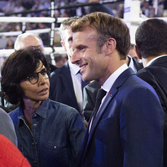 Emmanuel Macron et Rachida Dati - Le président Emmanuel Macron assiste au gala de boxe "La Conquête" à Roland Garros, Paris le 10 septembre 2021. © JB Autissier / Panoramic / Bestimage