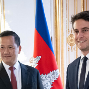 Gabriel Attal, Premier ministre, reçoit son homologue du Cambodge Hun Manet pour une réunion de travail à Matignon à Paris, le 19 janvier 2024. © Eric Tschaen / Pool / Bestimage 