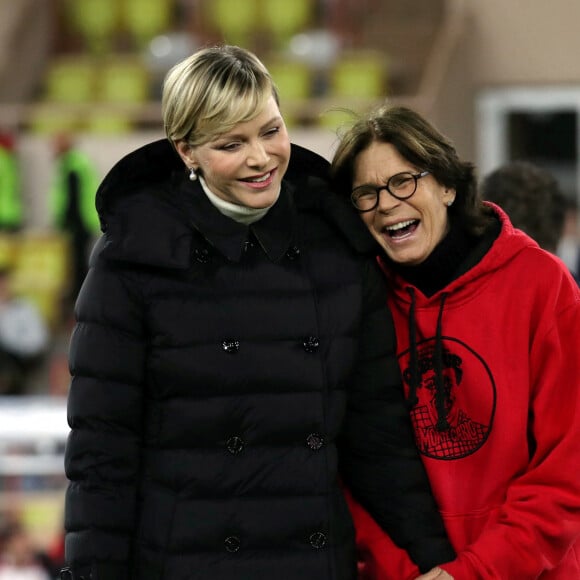 La princesse Charlene de Monaco, la princesse Stéphanie de Monaco - - La famille princière de Monaco lors du match de gala entre les Barbagiuans de Monaco et le FC Cirque au stade Louis II de Monaco le 22 janvier 2024. © Jean-François Ottonello / Nice Matin / Bestimage