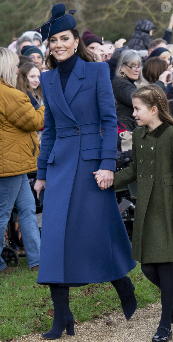 Catherine (Kate) Middleton, princesse de Galles, la princesse Charlotte de Galles - Les membres de la famille royale britannique lors de la messe du matin de Noël en l'église St-Mary Magdalene à Sandringham, le 25 décembre 2023.