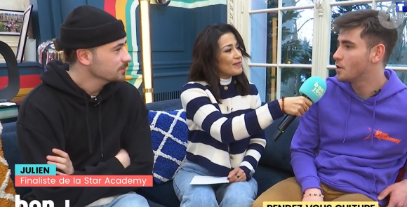 Pierre et Julien de la "Star Academy" en interview avec Karima Charni pour "Bonjour", le 31 janvier 2024, sur TF1