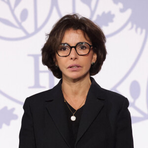 Rachida Dati, ministre française de la Culture - Le président de la République française E.Macron prononce un discours lors de la réception donnée en l'honneur de la communauté française à New Delhi, le 26 janvier 2024, dans le cadre de son voyage officiel en Inde. Le chef de l'Etat est en Inde du 25 au 26 janvier 2024 pour participer en tant qu’invité d’honneur à la fête de la Constitution indienne, "Republic Day", le 26 janvier, sur l’invitation du Premier ministre indien N.Modi. © Dominique Jacovides / Bestimage