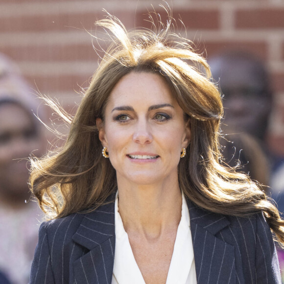 Le prince William, prince de Galles, et Catherine (Kate) Middleton, princesse de Galles, en visite au pavillon Grange à Cardiff, le 3 octobre 2023.